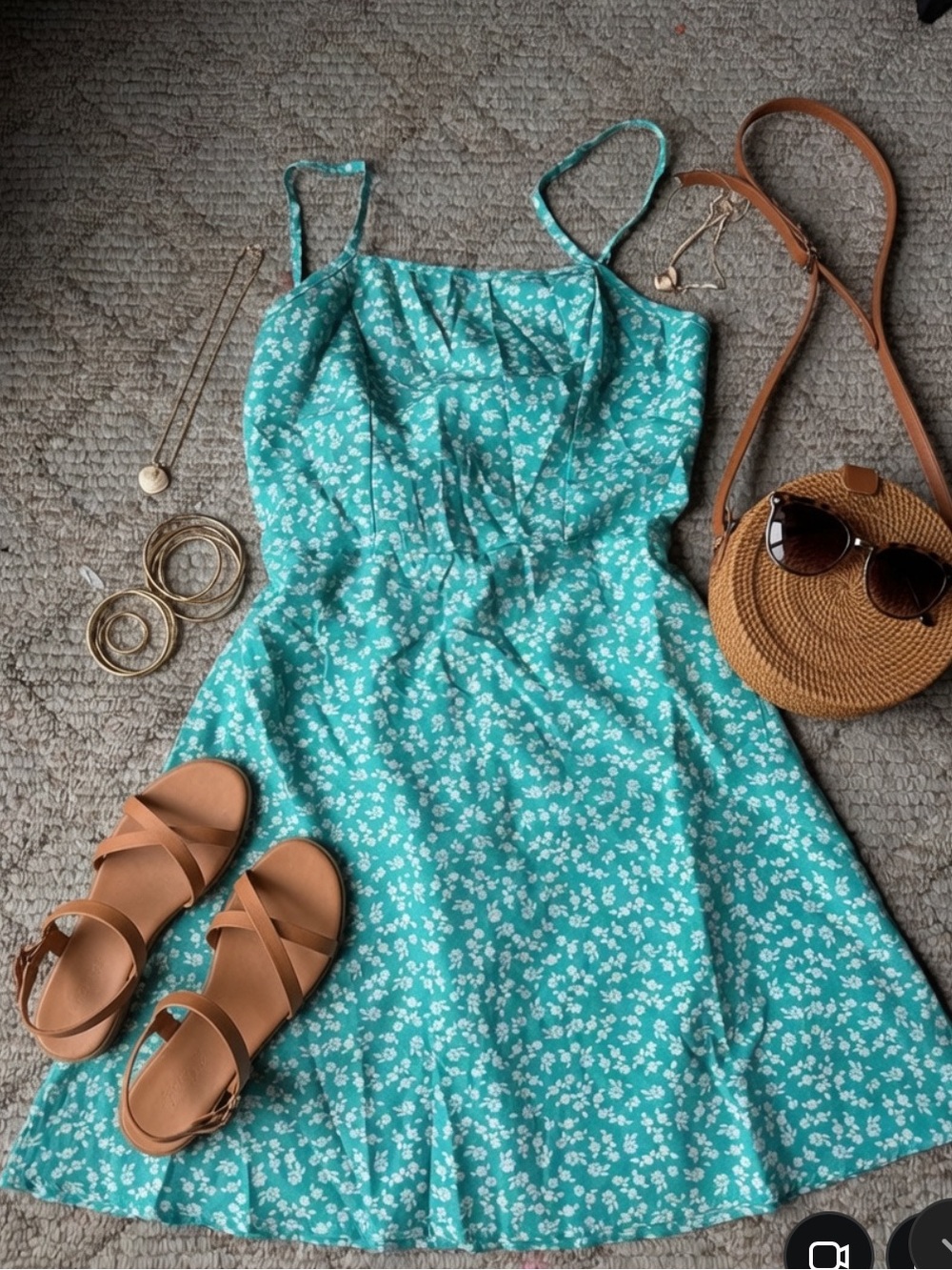 SHEIN Teal Floral Spaghetti-Strap Mini Dress